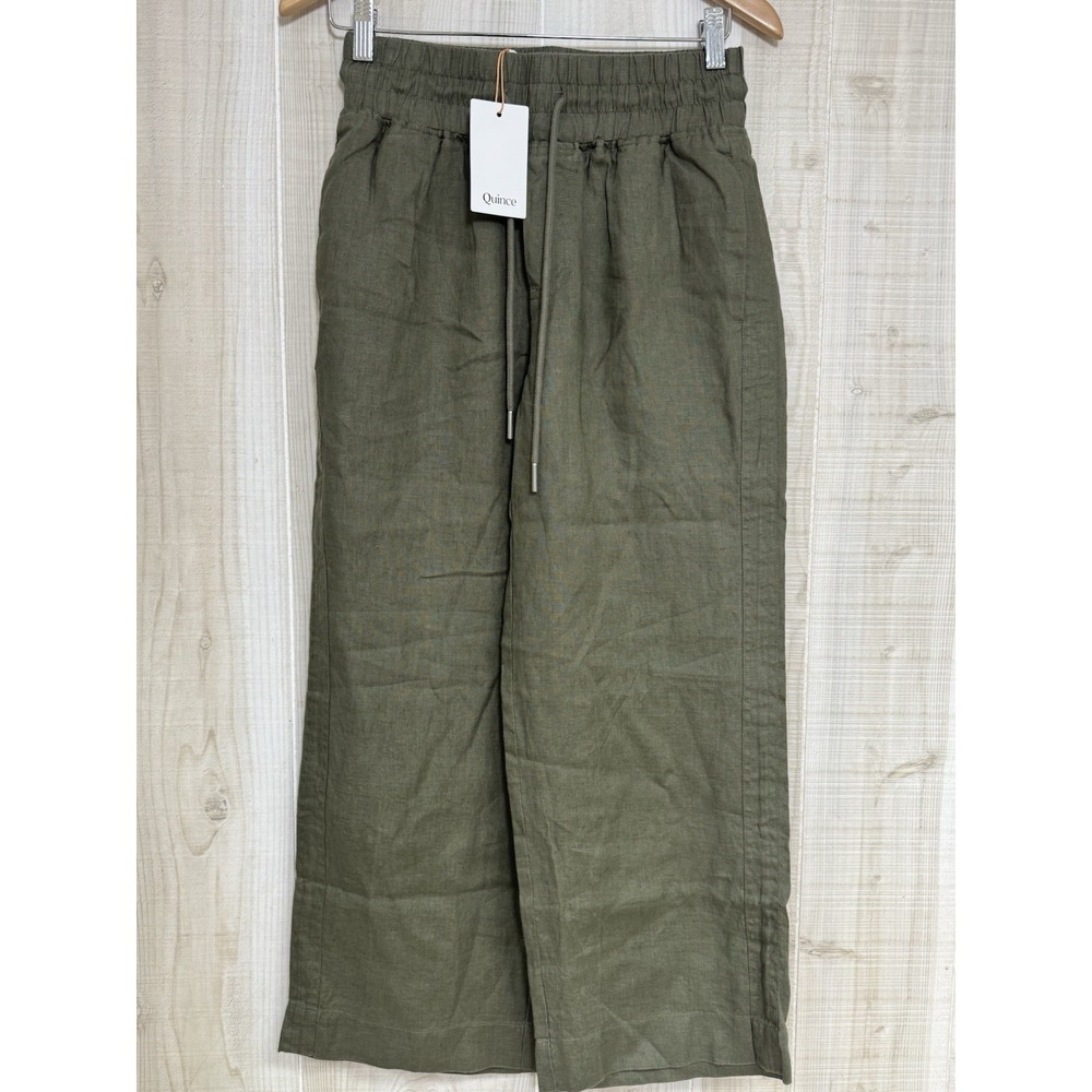 Quince Womens Linen Wide Leg Pants Olive XS 100% European Drawstring Coastal NWT